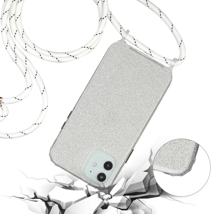 For iPhone 12 Pro Max Glitter Powder Shockproof TPU Protective Case with Lanyard