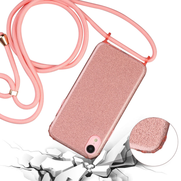 For iPhone XR Glitter Powder Shockproof TPU Protective Case with Lanyard