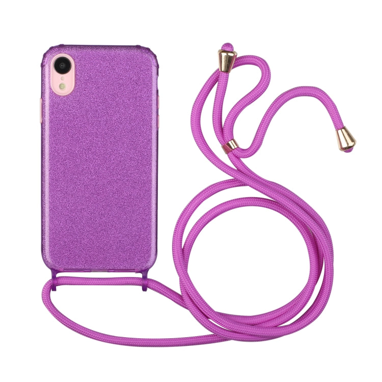 For iPhone XR Glitter Powder Shockproof TPU Protective Case with Lanyard