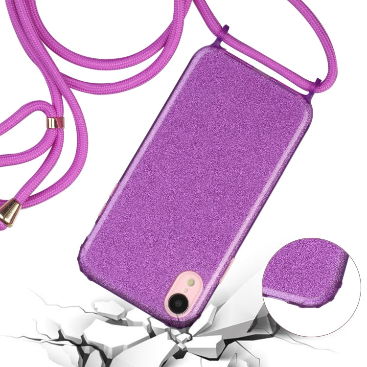 For iPhone XR Glitter Powder Shockproof TPU Protective Case with Lanyard