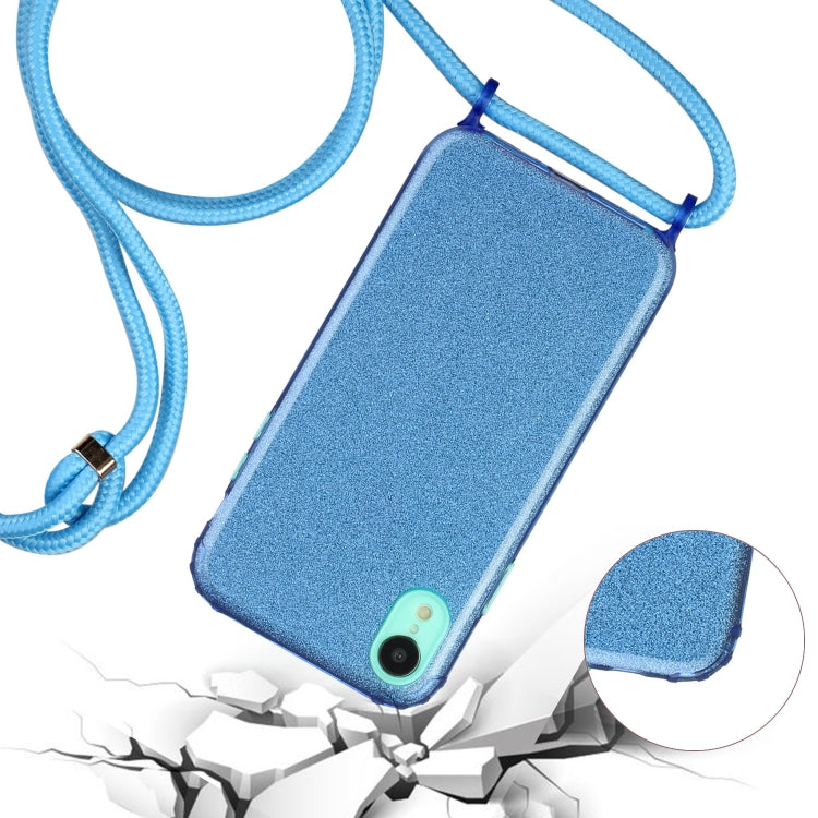 For iPhone XR Glitter Powder Shockproof TPU Protective Case with Lanyard