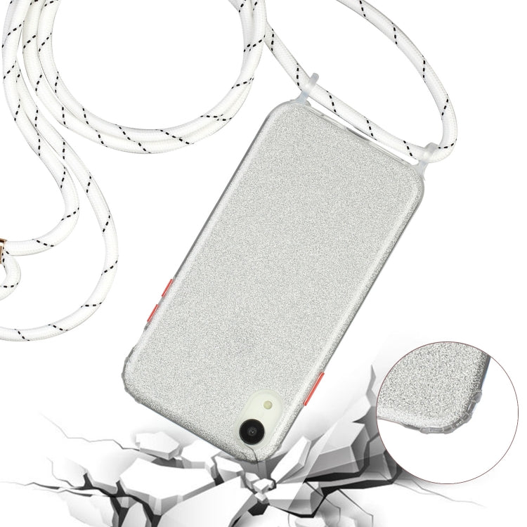 For iPhone XR Glitter Powder Shockproof TPU Protective Case with Lanyard