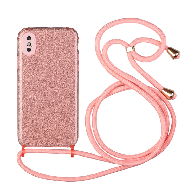 For iPhone XS Max Glitter Powder Shockproof TPU Protective Case with Lanyard