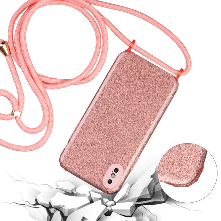 For iPhone XS Max Glitter Powder Shockproof TPU Protective Case with Lanyard