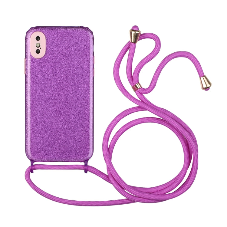 For iPhone XS Max Glitter Powder Shockproof TPU Protective Case with Lanyard