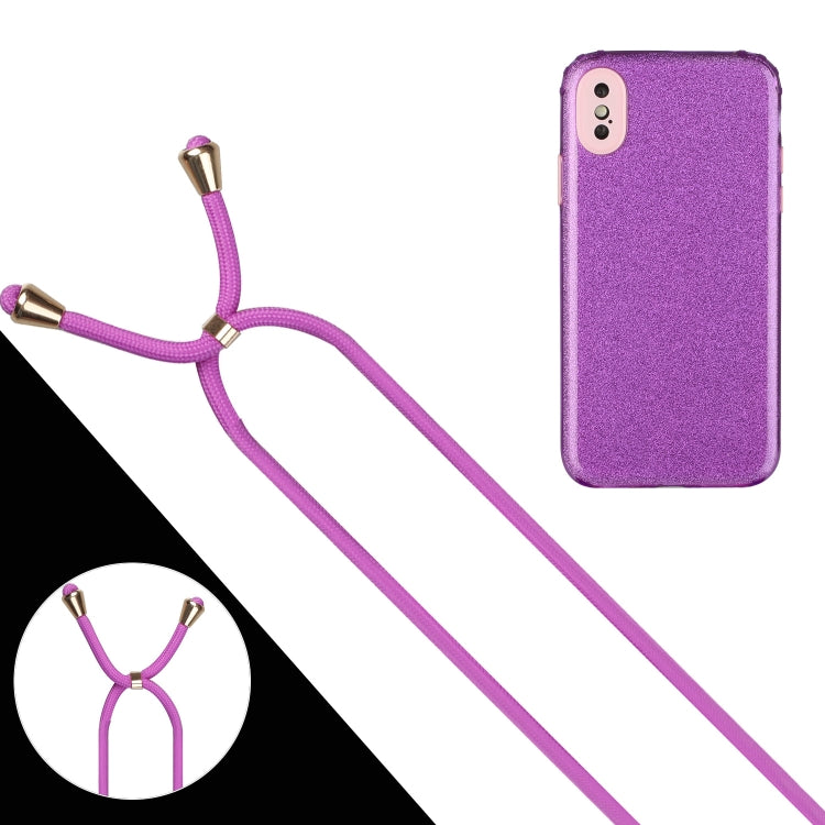 For iPhone XS Max Glitter Powder Shockproof TPU Protective Case with Lanyard