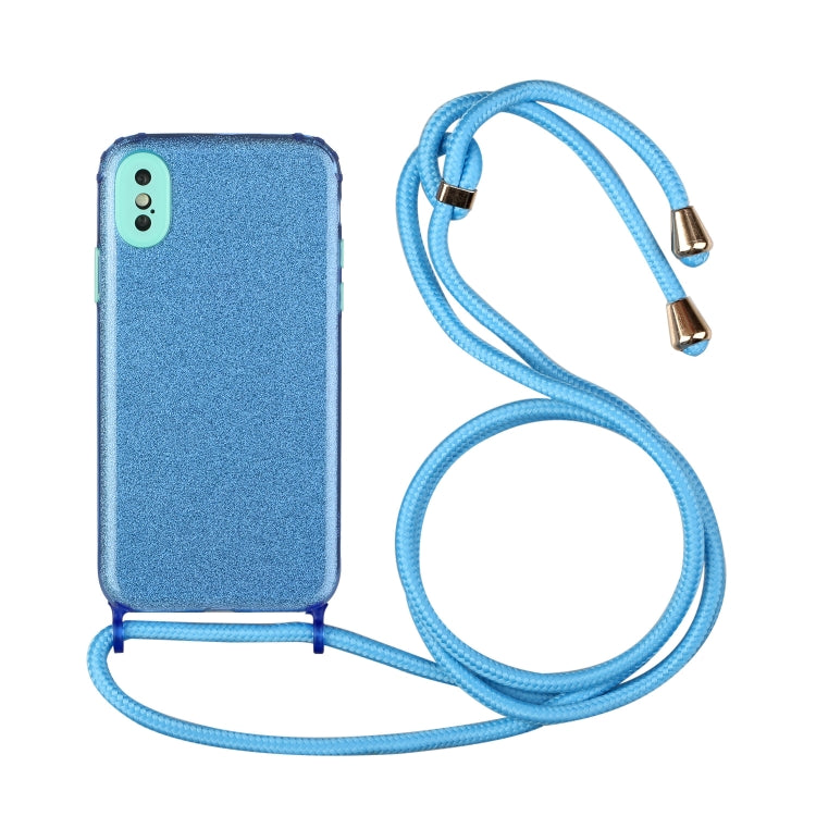 For iPhone XS Max Glitter Powder Shockproof TPU Protective Case with Lanyard