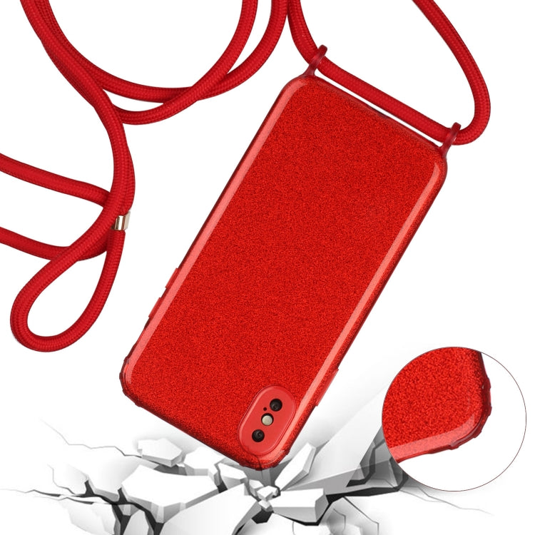 For iPhone XS Max Glitter Powder Shockproof TPU Protective Case with Lanyard