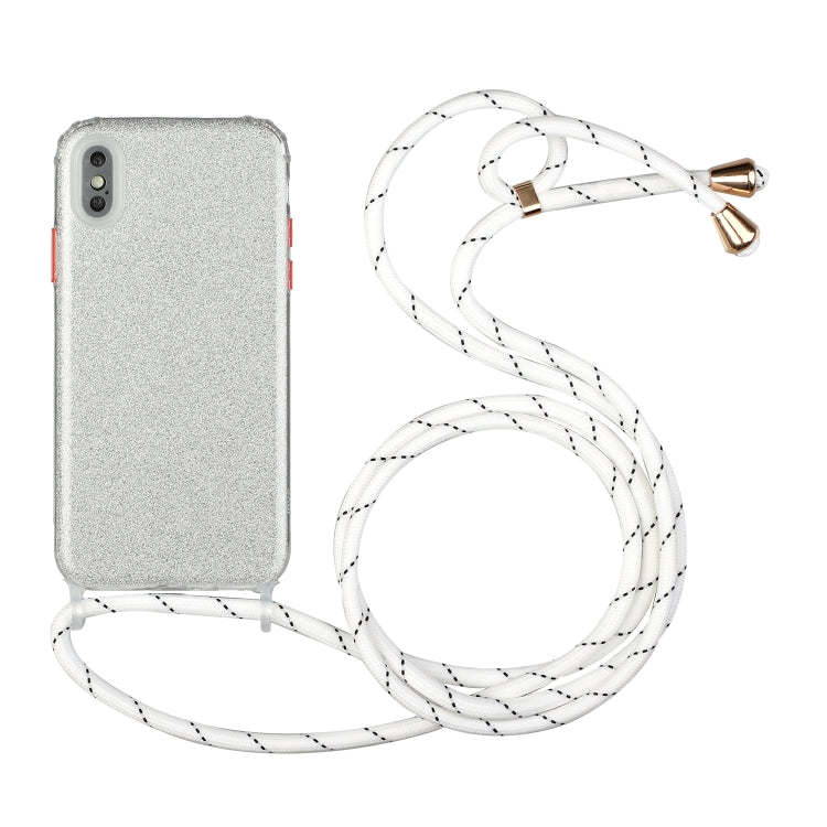 For iPhone XS Max Glitter Powder Shockproof TPU Protective Case with Lanyard