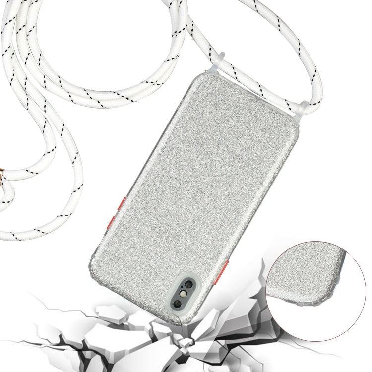 For iPhone XS Max Glitter Powder Shockproof TPU Protective Case with Lanyard
