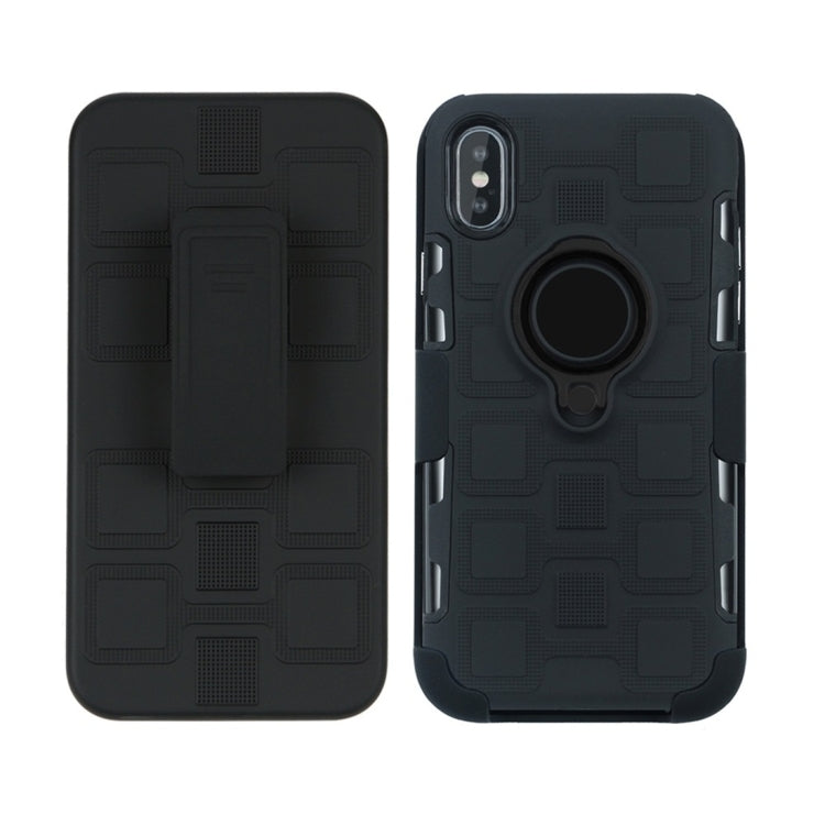 For iPhone X 3 In 1 Cube PC + TPU Protective Case with 360 Degrees Rotate Black Ring Holder