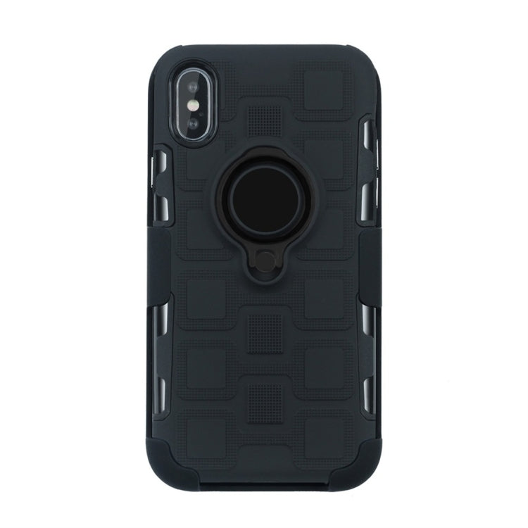 For iPhone X 3 In 1 Cube PC + TPU Protective Case with 360 Degrees Rotate Black Ring Holder