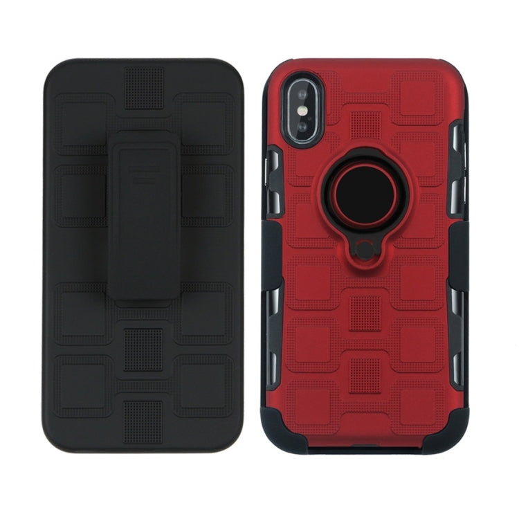 For iPhone X 3 In 1 Cube PC + TPU Protective Case with 360 Degrees Rotate Black Ring Holder