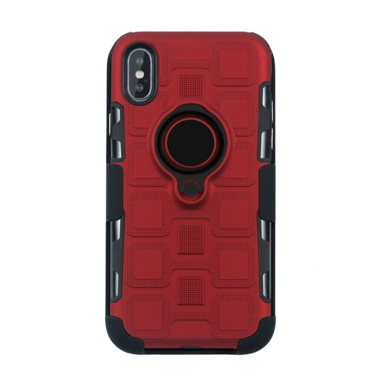 For iPhone X 3 In 1 Cube PC + TPU Protective Case with 360 Degrees Rotate Black Ring Holder