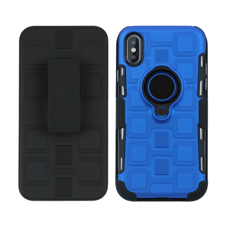 For iPhone X 3 In 1 Cube PC + TPU Protective Case with 360 Degrees Rotate Black Ring Holder
