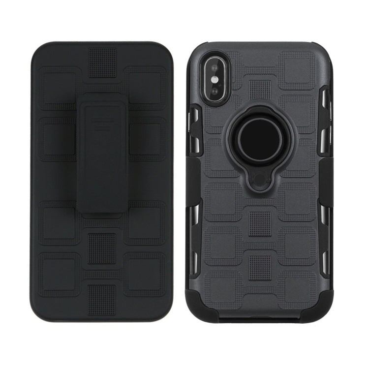 For iPhone X 3 In 1 Cube PC + TPU Protective Case with 360 Degrees Rotate Black Ring Holder