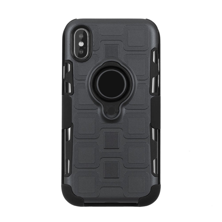 For iPhone X 3 In 1 Cube PC + TPU Protective Case with 360 Degrees Rotate Black Ring Holder
