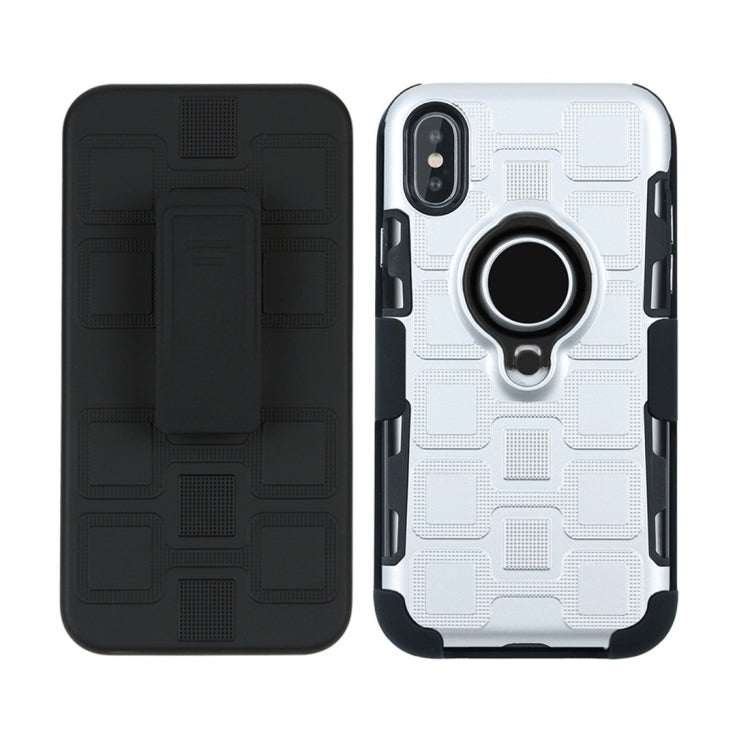 For iPhone X 3 In 1 Cube PC + TPU Protective Case with 360 Degrees Rotate Black Ring Holder