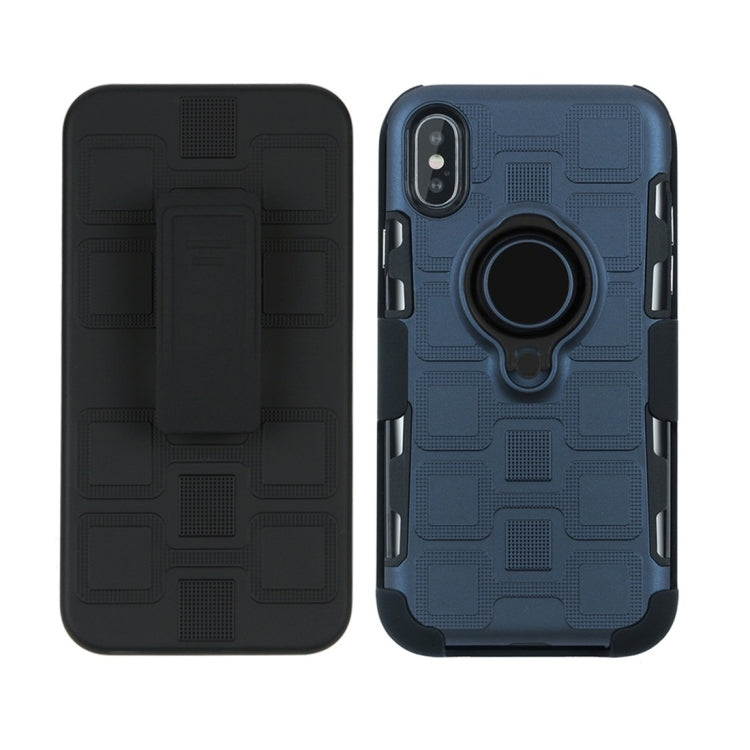 For iPhone X 3 In 1 Cube PC + TPU Protective Case with 360 Degrees Rotate Black Ring Holder