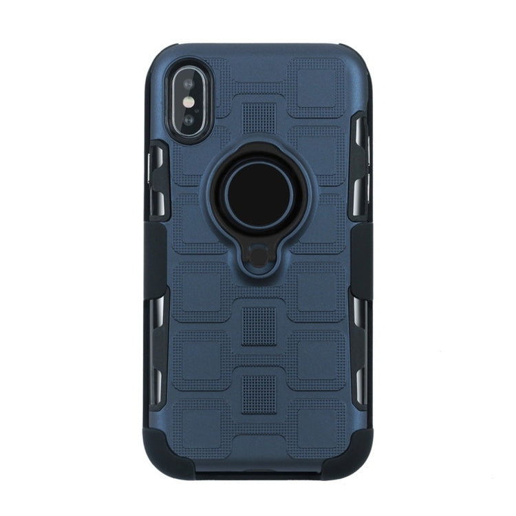 For iPhone X 3 In 1 Cube PC + TPU Protective Case with 360 Degrees Rotate Black Ring Holder