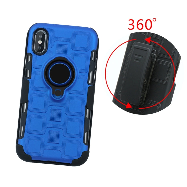 For iPhone X 3 In 1 Cube PC + TPU Protective Case with 360 Degrees Rotate Black Ring Holder