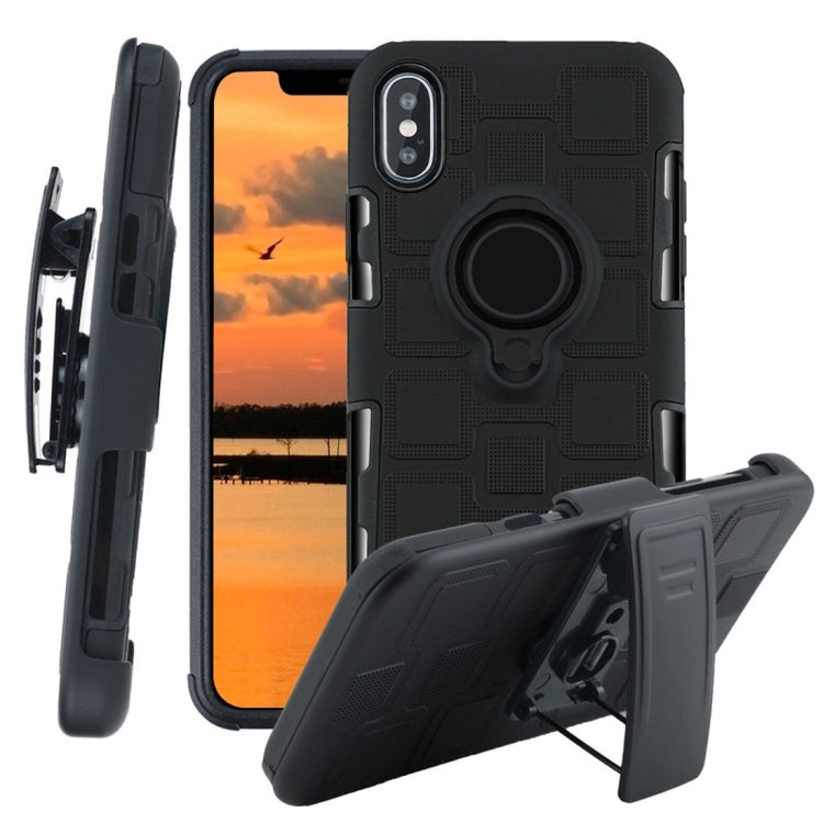For iPhone XS 3 In 1 Cube PC + TPU Protective Case with 360 Degrees Rotate Black Ring Holder
