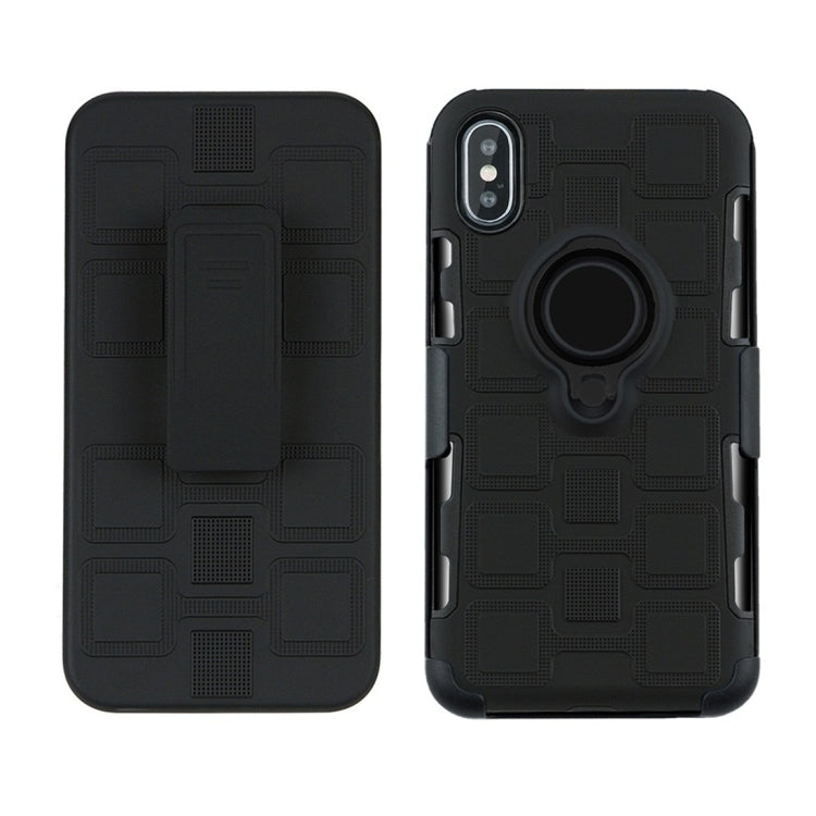 For iPhone XS 3 In 1 Cube PC + TPU Protective Case with 360 Degrees Rotate Black Ring Holder