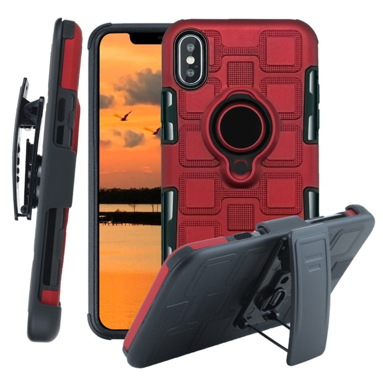 For iPhone XS 3 In 1 Cube PC + TPU Protective Case with 360 Degrees Rotate Black Ring Holder