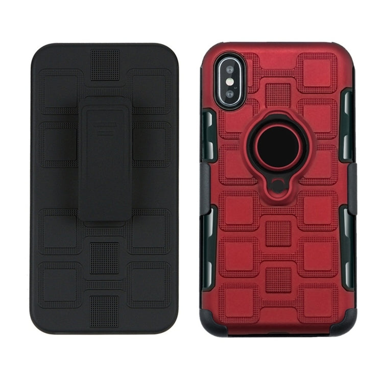 For iPhone XS 3 In 1 Cube PC + TPU Protective Case with 360 Degrees Rotate Black Ring Holder