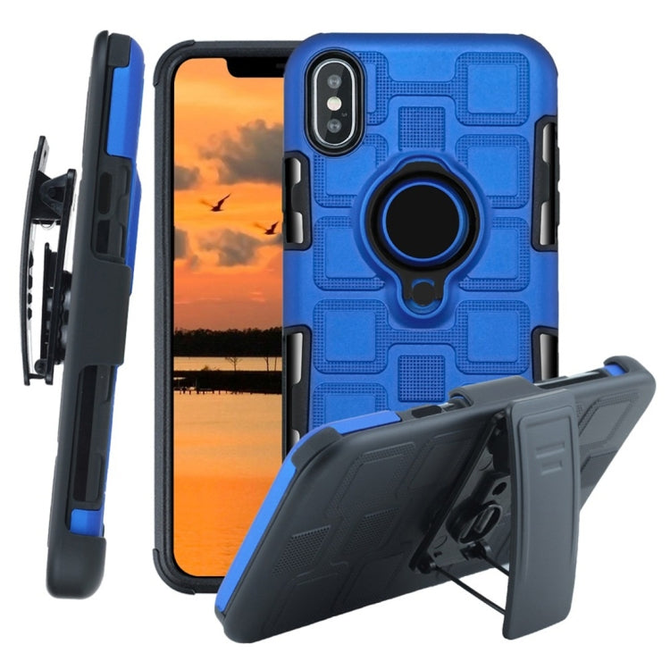 For iPhone XS 3 In 1 Cube PC + TPU Protective Case with 360 Degrees Rotate Black Ring Holder