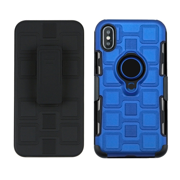 For iPhone XS 3 In 1 Cube PC + TPU Protective Case with 360 Degrees Rotate Black Ring Holder