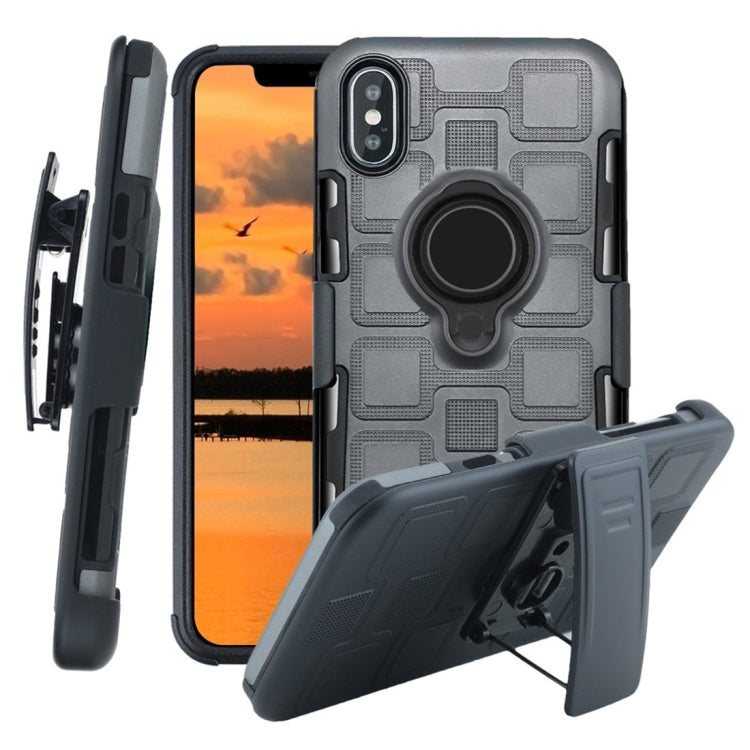 For iPhone XS 3 In 1 Cube PC + TPU Protective Case with 360 Degrees Rotate Black Ring Holder