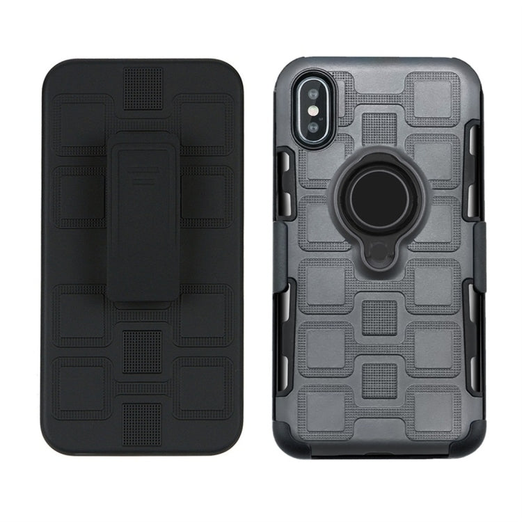 For iPhone XS 3 In 1 Cube PC + TPU Protective Case with 360 Degrees Rotate Black Ring Holder