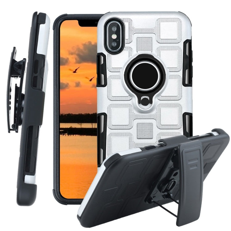 For iPhone XS 3 In 1 Cube PC + TPU Protective Case with 360 Degrees Rotate Black Ring Holder
