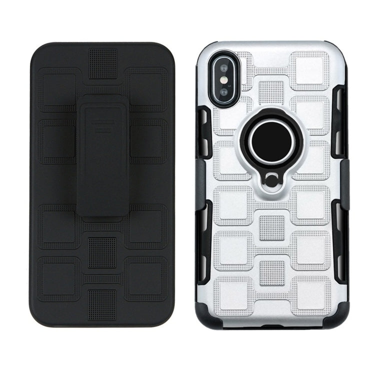 For iPhone XS 3 In 1 Cube PC + TPU Protective Case with 360 Degrees Rotate Black Ring Holder