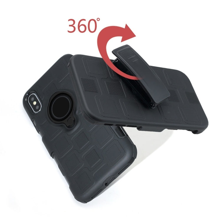 For iPhone XS 3 In 1 Cube PC + TPU Protective Case with 360 Degrees Rotate Black Ring Holder