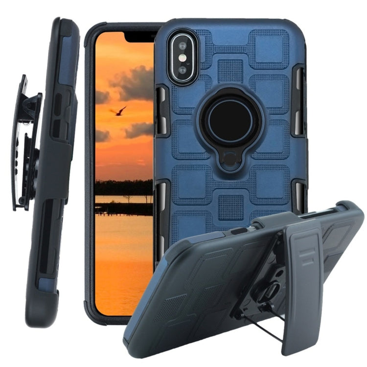 For iPhone XS 3 In 1 Cube PC + TPU Protective Case with 360 Degrees Rotate Black Ring Holder