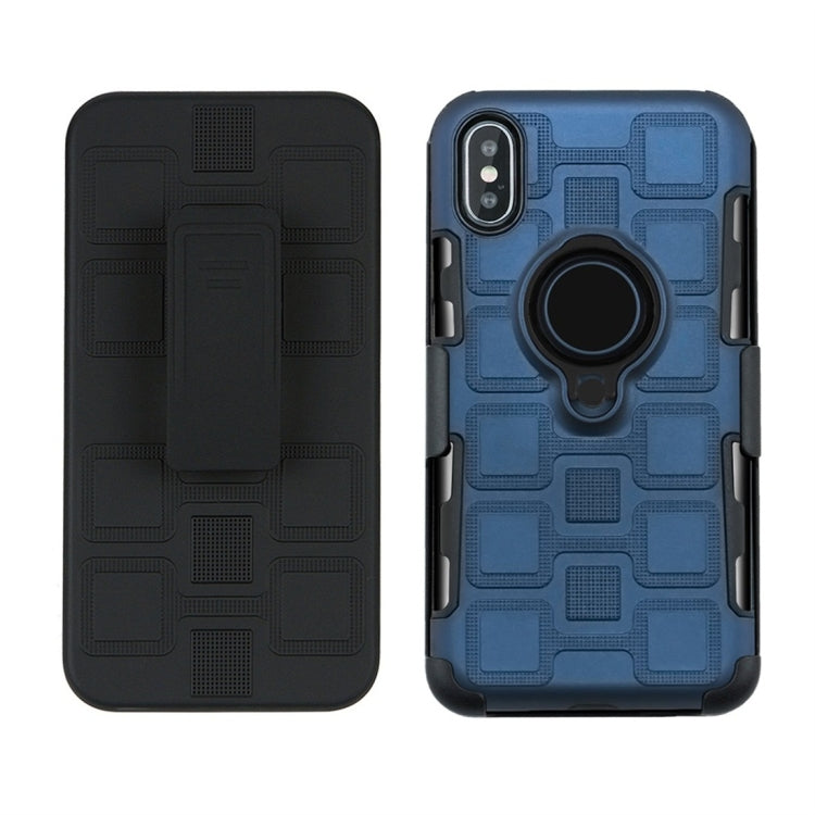 For iPhone XS 3 In 1 Cube PC + TPU Protective Case with 360 Degrees Rotate Black Ring Holder
