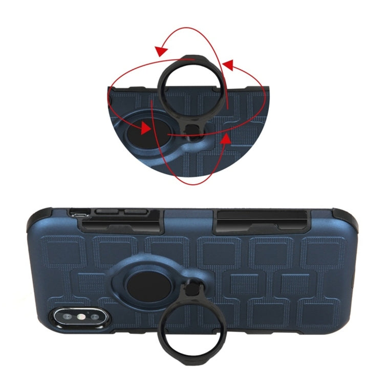 For iPhone XS 3 In 1 Cube PC + TPU Protective Case with 360 Degrees Rotate Black Ring Holder