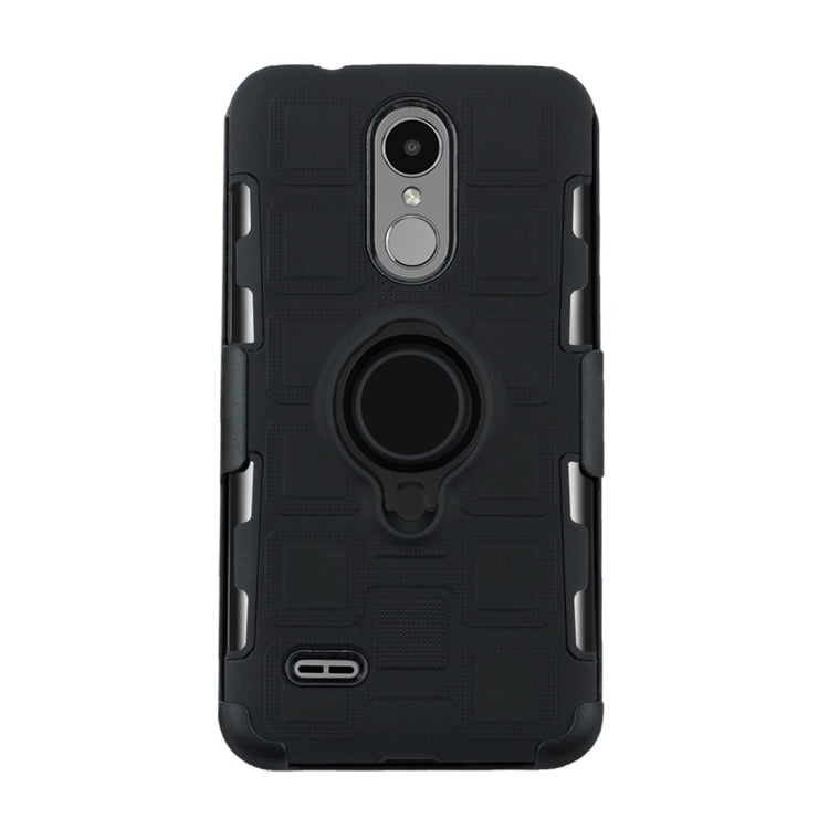 For LG K4 (2017) EU Version 3 In 1 Cube PC + TPU Protective Case with 360 Degrees Rotate Black Ring Holder