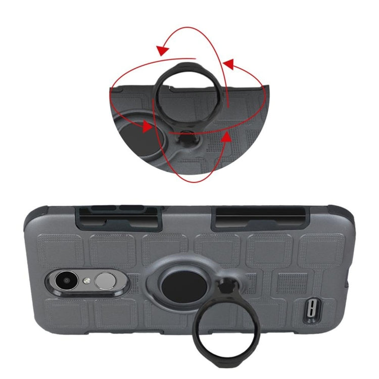 For LG K4 (2017) EU Version 3 In 1 Cube PC + TPU Protective Case with 360 Degrees Rotate Black Ring Holder