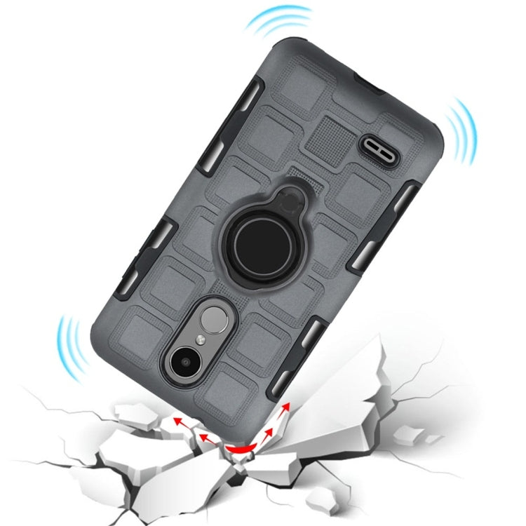 For LG K4 (2017) EU Version 3 In 1 Cube PC + TPU Protective Case with 360 Degrees Rotate Black Ring Holder