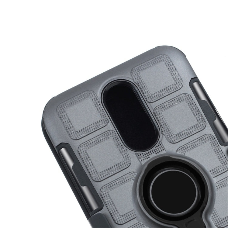 For LG K4 (2017) EU Version 3 In 1 Cube PC + TPU Protective Case with 360 Degrees Rotate Black Ring Holder