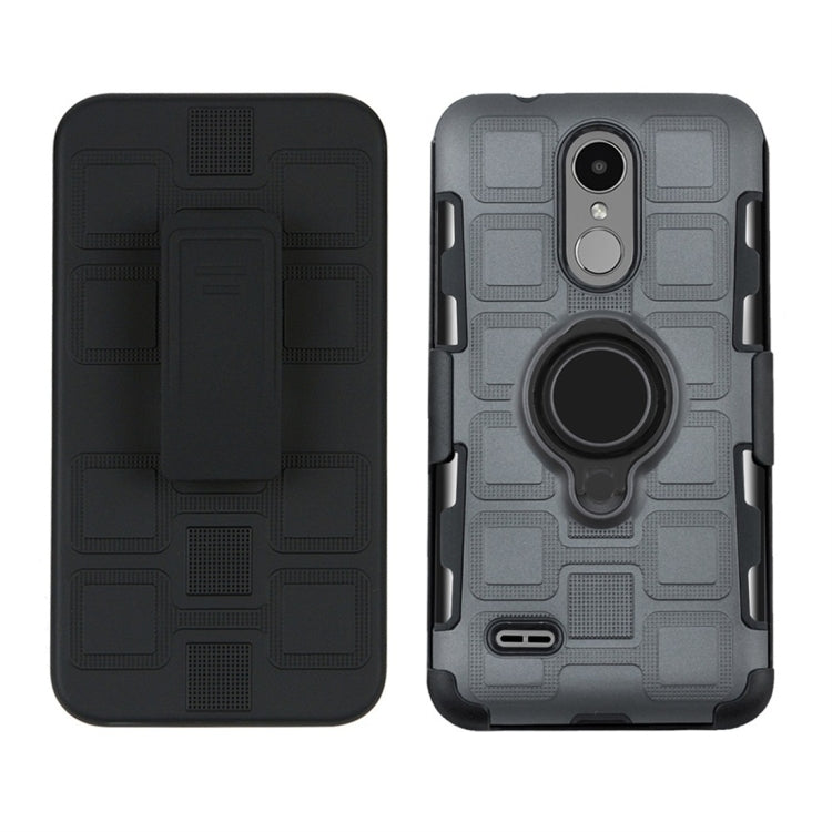 For LG K4 (2017) EU Version 3 In 1 Cube PC + TPU Protective Case with 360 Degrees Rotate Black Ring Holder