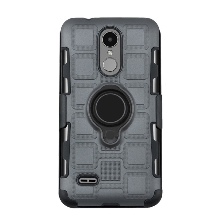 For LG K4 (2017) EU Version 3 In 1 Cube PC + TPU Protective Case with 360 Degrees Rotate Black Ring Holder