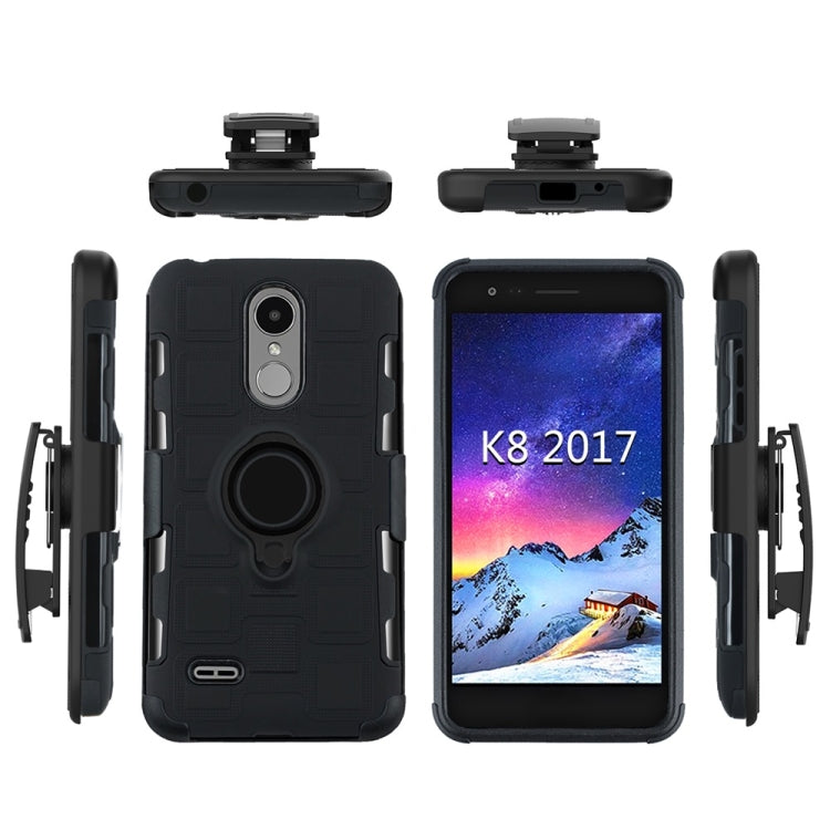 For LG K8 (2017) EU Version 3 In 1 Cube PC + TPU Protective Case with 360 Degrees Rotate Black Ring Holder