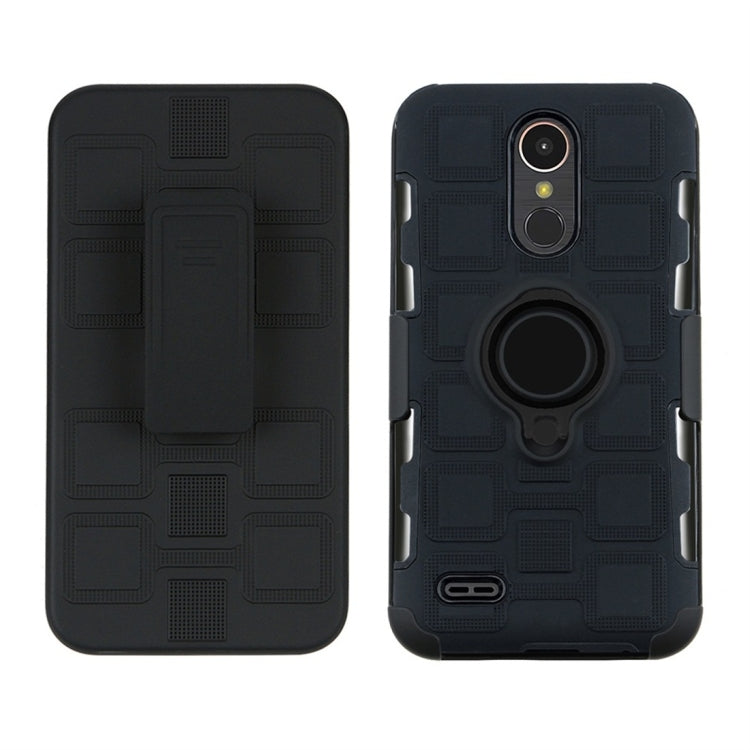 For LG K10 (2017) EU / US Version 3 In 1 Cube PC + TPU Protective Case with 360 Degrees Rotate Black Ring Holder