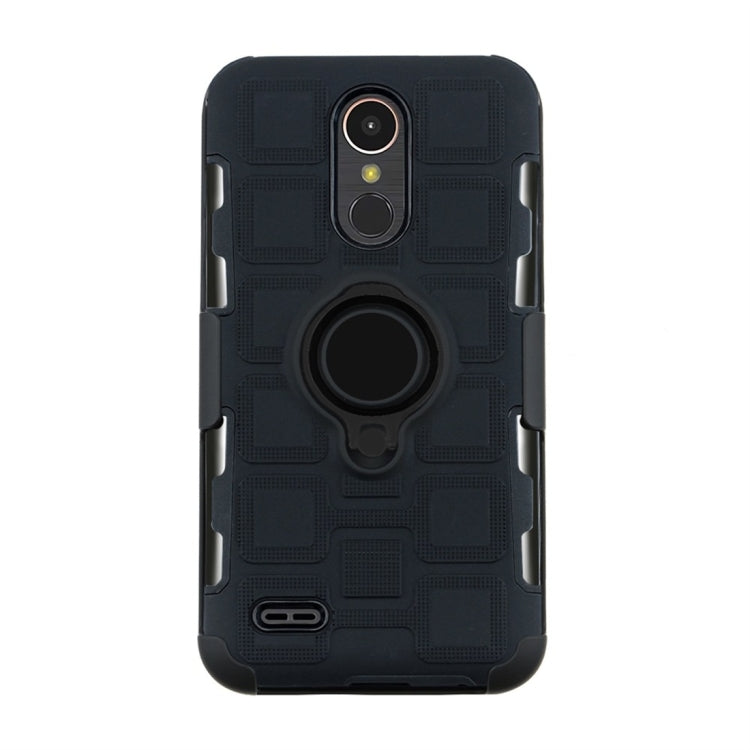 For LG K10 (2017) EU / US Version 3 In 1 Cube PC + TPU Protective Case with 360 Degrees Rotate Black Ring Holder