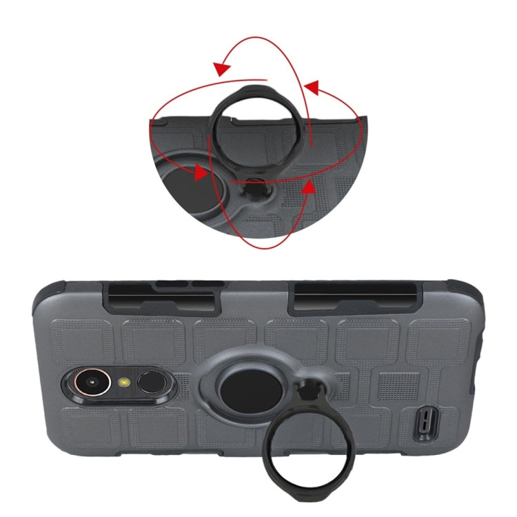 For LG K10 (2017) EU / US Version 3 In 1 Cube PC + TPU Protective Case with 360 Degrees Rotate Black Ring Holder