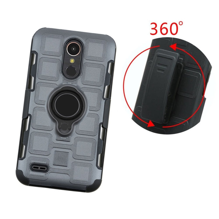 For LG K10 (2017) EU / US Version 3 In 1 Cube PC + TPU Protective Case with 360 Degrees Rotate Black Ring Holder